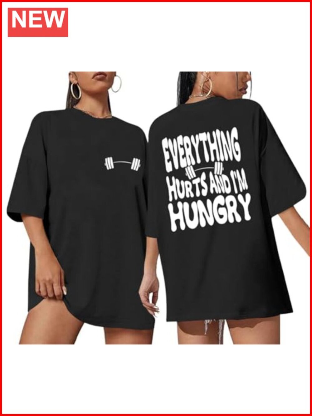 Oversized Funny Workout Tee for Women - Crew Neck Cotton Spandex T-Shirt Gym